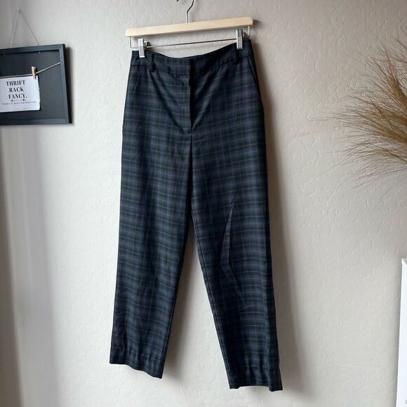 Tibi Trouser Pants Marvel Black Blue Plaid Taylor Straight Leg Ankle Pant Size 4 - Picture 2 of 11